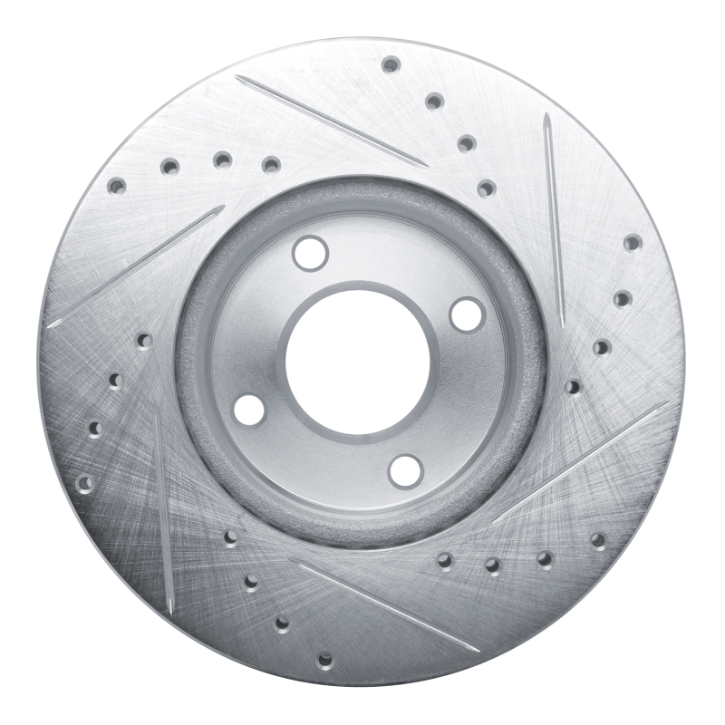 Nissan Versa Brake Rotor (1) - Front Left - R1 Concepts - Drilled & Slotted - Silver - `17-`25